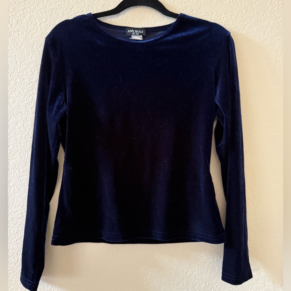 Ann Mali Navy Blue Velvet Long Sleeve